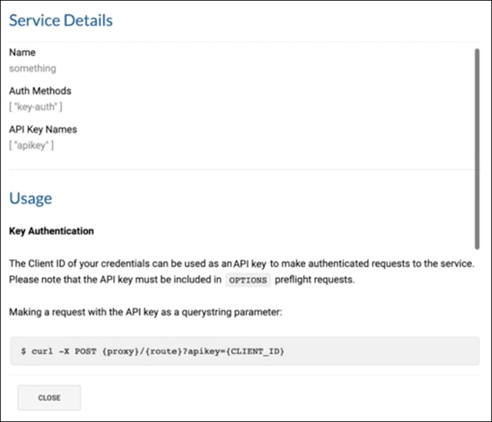 Service Details Page Embedded Key Usage Instructions